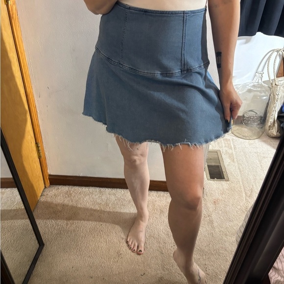 Free People Highlands Cowgirl Denim Mini Flare Skirt - Picture 3 of 12